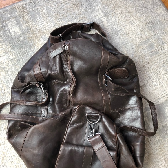 feynsinn Brown Leather Duffle Weekend Bag Zippers - Picture 6 of 16